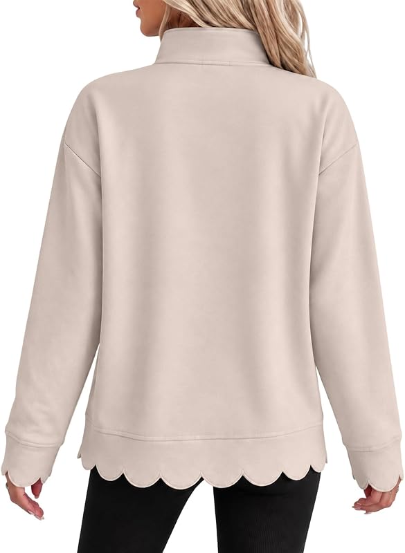 Generic Womens Sweatshirt Scalloped Stand Collar Cute – Charming Scalloped Edge Details