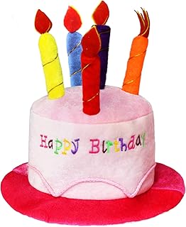 Novelty Place Pink Plush Happy Birthday Cake Hat - Unisex Adult Size Fancy Dress Party Hats - Perfect as Party Favors, Costume Accessories - Cake & 5 Multicolor Candles
