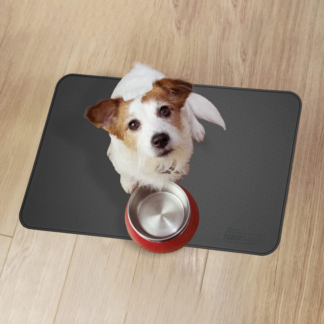 Croc Liner Silicone Pet Feeding Mat, Waterproof, Raised Edge, Dishwasher Safe, Pet Placemat Tray (Medium-Dark Charcoal Grey)