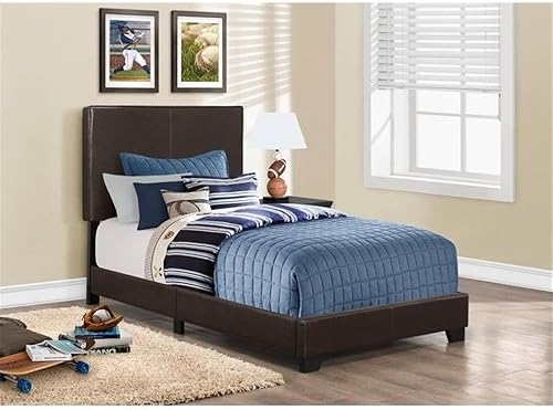 Miniatura 2 de Pemberly Row Cama individual tapizada en piel moderna en marrón oscuro Individual,Marrón oscuro,Blanco,https://www.amazon.com/dp/undefined