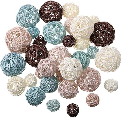 36 Pcs Wicker Rattan Balls Decorative Balls for Centerpiece Bowls Orbs Vase Fillers for Christmas Xmas Craft, Wedding Party, Potpourri Decoration, 4 Sizes (White, Dark Gray, Brown, Black)