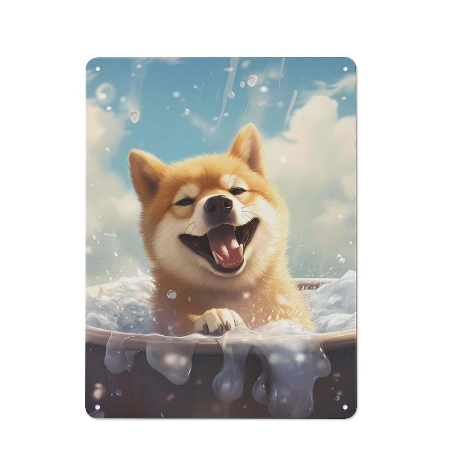 Junmoney Shiba Inu Puppy Water Pup Retro Metal Wall Sign 40X30cm With For Bar Or Restaurant, A Housewarming Gift For Hospitality Decor Collectors