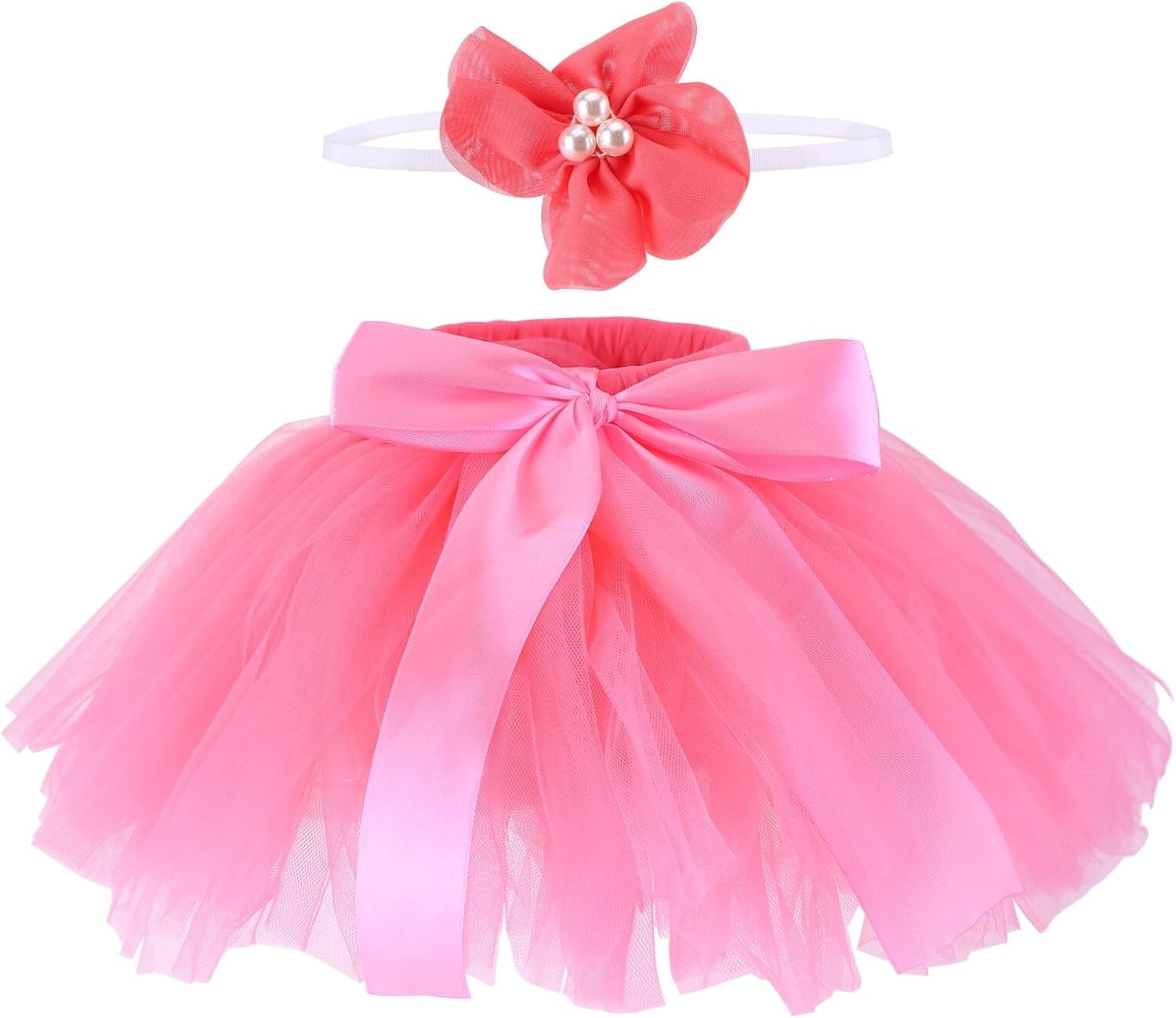 Jupe Tutu Bébé Fille Rouge + Bandeau Fleurs - Costume Princesse Nouveau-Né 0-3 Mois - Photo Anniversaire