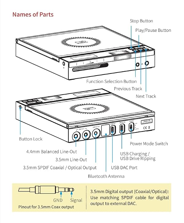 SHANLING EC Zero T Portable HiFi CD Player,The First R2R DAC+Dual JAN6418 Tubes CD Player,768kHz/32bit,DSD512,Support HD Bluetooth,3.5/4.4mm/Coaxial/LINE Output,Supports CD Ripping,5500mAh Battery by SHANLING - Image 3