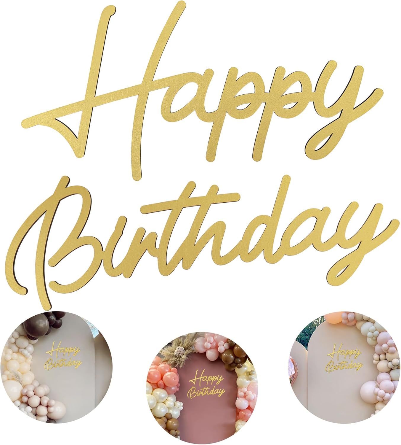 SVM CRAFT® Happy Birthday Wooden Sign with Gold Painted Cutout Wooden Happy Birthday Letters Sign Vintage Rustic Birthday Party Decoration Backdrop Wall Photo Prop（Gold）-picture-15