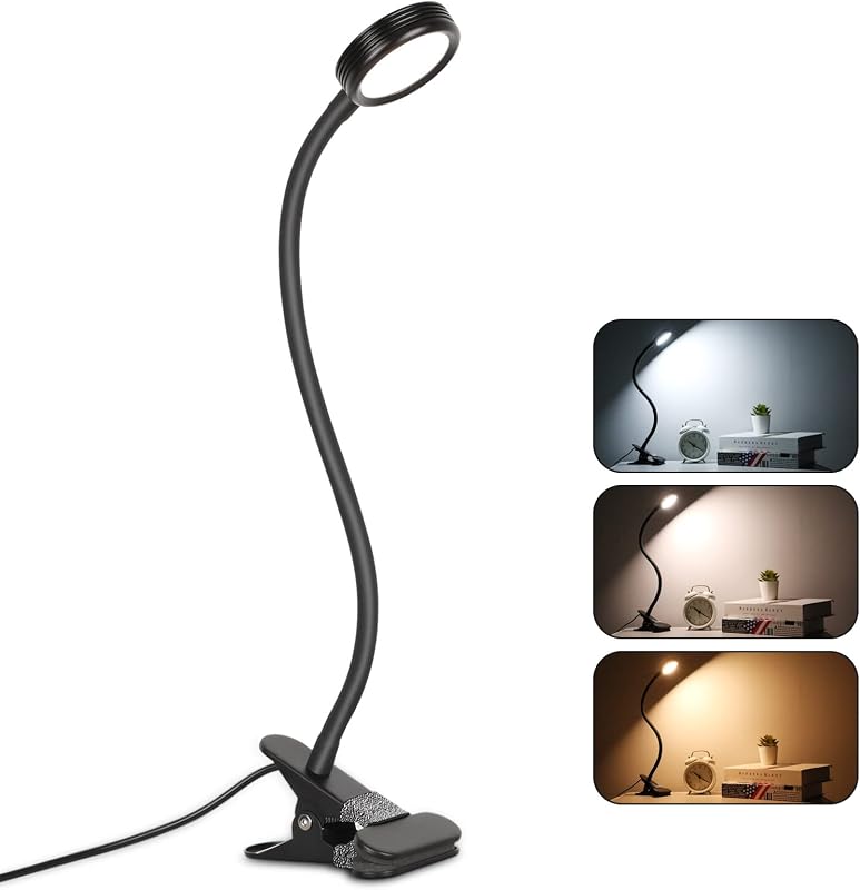EYOCEAN LED Olvasólámpa Klippes Asztali Lámpa 3 Szín 9 Fényerő USB Kábellel