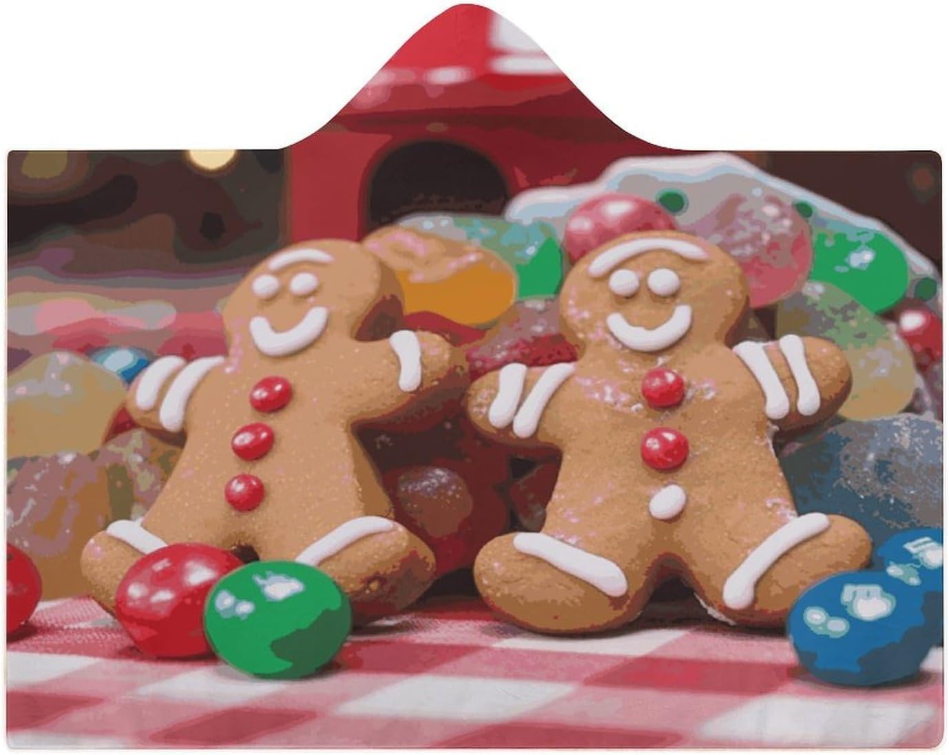 Gingerbread Man Candy Hooded Blanket Cozy And Functional,Wearable Blanket Hoodie for Women Men,Blanket Poncho Presents60 x80