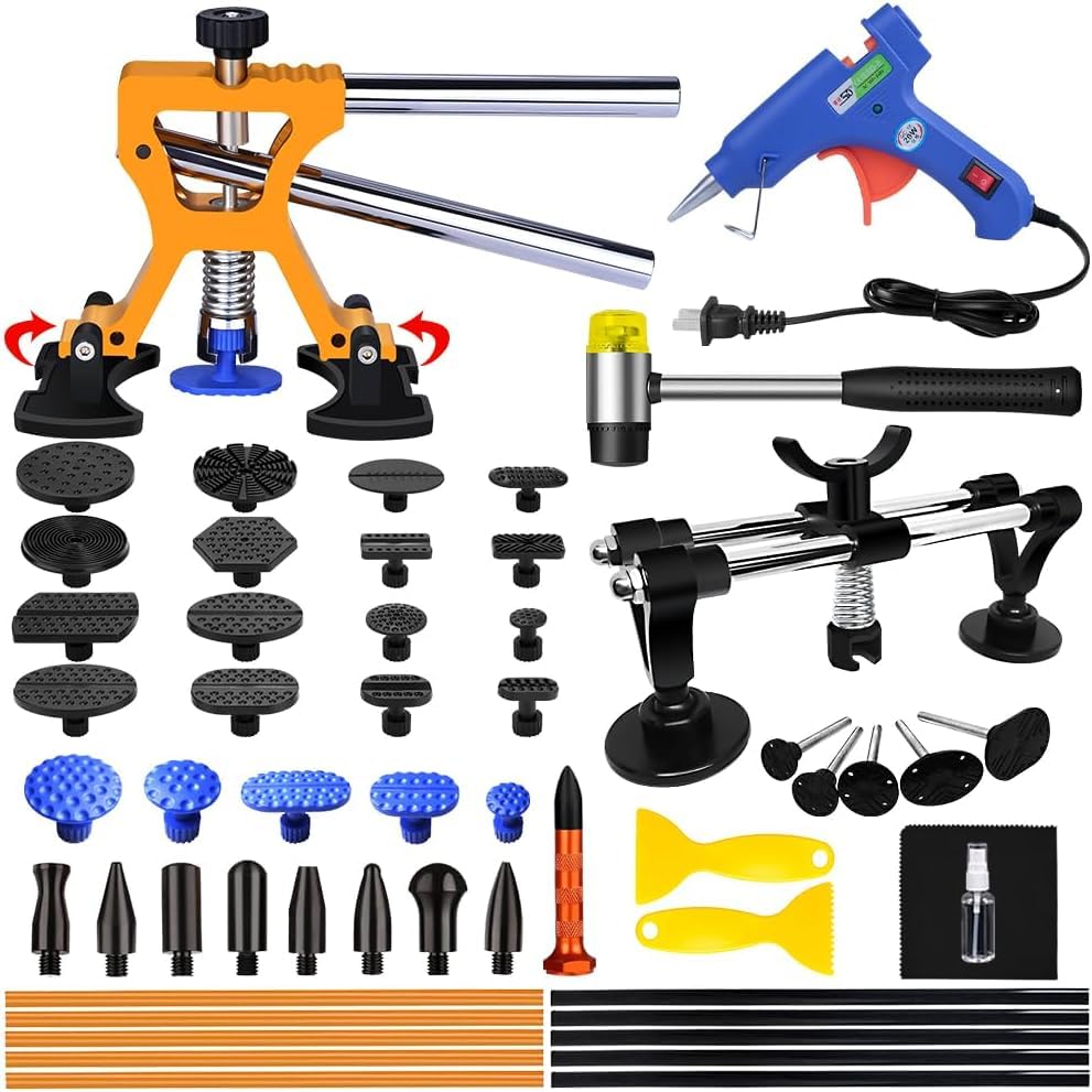 RandalfyCar Dent Puller - Auto Body Dent Removal, 52 PCS Paintless Dent Repair Kit with Double Pole Bridge Dent Puller for Car Dent Repair and Metal Surface Dent Removal