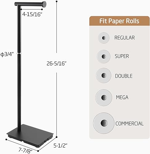 Miniatura 5 de KES Soporte de papel higiénico de 26.2 pulgadas para baño, soporte de papel higiénico de pie libre SUS304 de acero inoxidable negro mate,