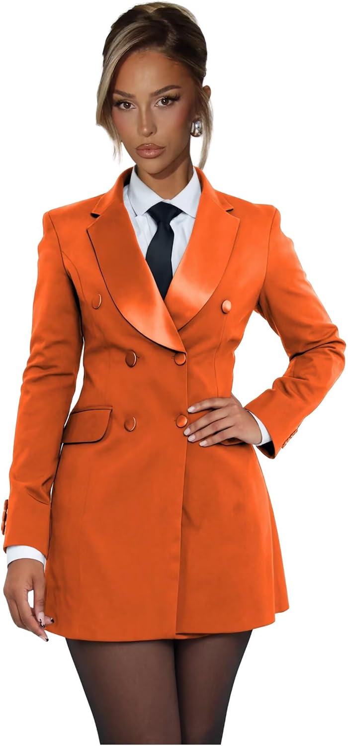 Blazer Dress for Women Sexy Elegant Double Breasted Blazer Dress Long Sleeve Jacket Dresses