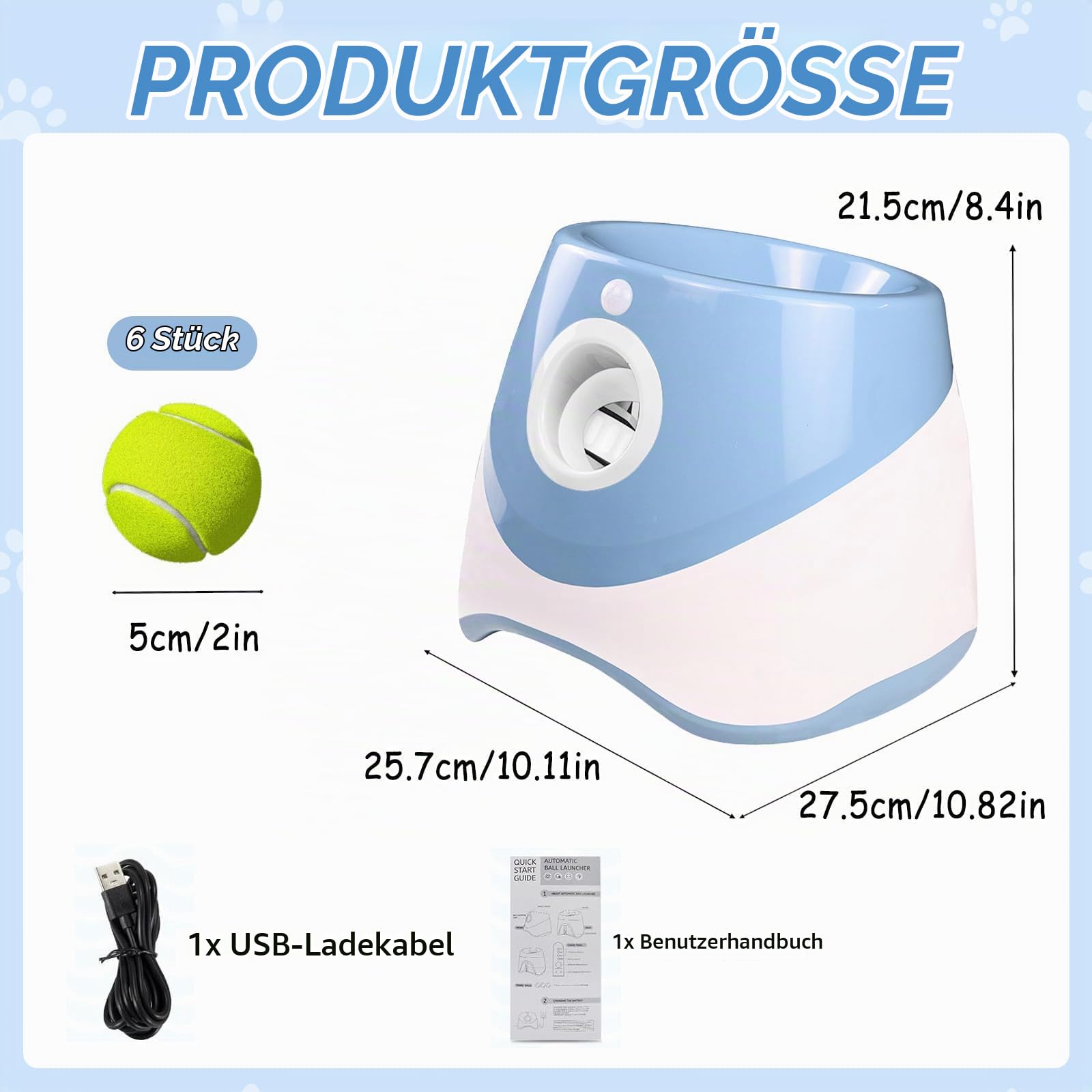 HAMON Automatischer Ballwerfer für Hunde, Ballwurfmaschine Hund mit 6 Pcs Tennisbälle, Interaktive Ballmaschine für Kleine und Mittlere Hunde, Wurfweite zwischen 10-30 FT