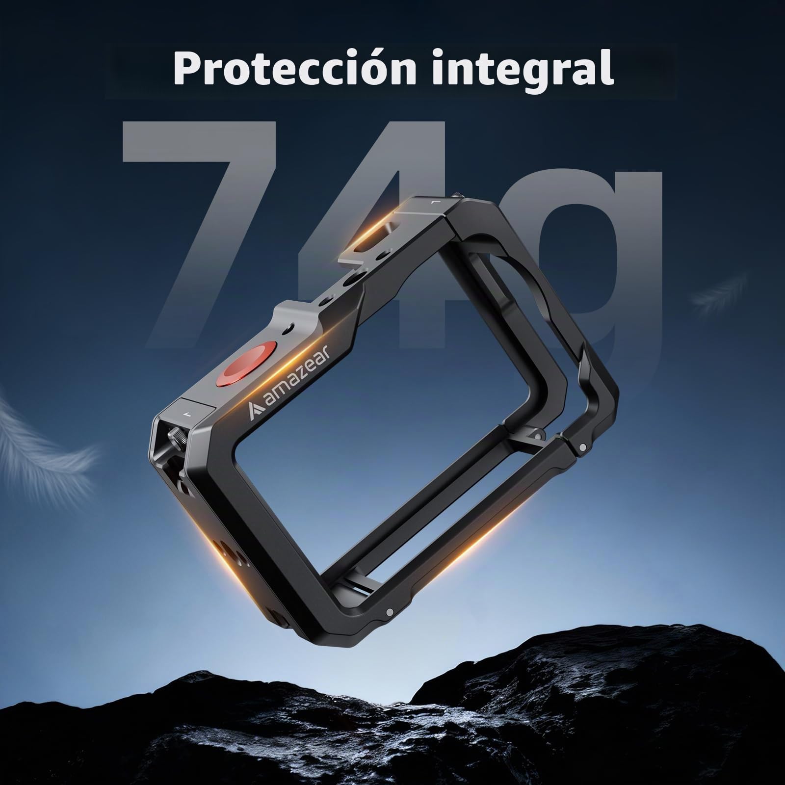AMAZEAR Jaula para dji Osmo Action 6, Action6 Pro Accesorios Cage/Case, Funda Protectora Multifunción de Marco Utilitario, Carcasa de Aluminio Más Fuerte con Tapas de Lente de Silicona Suave,Negro