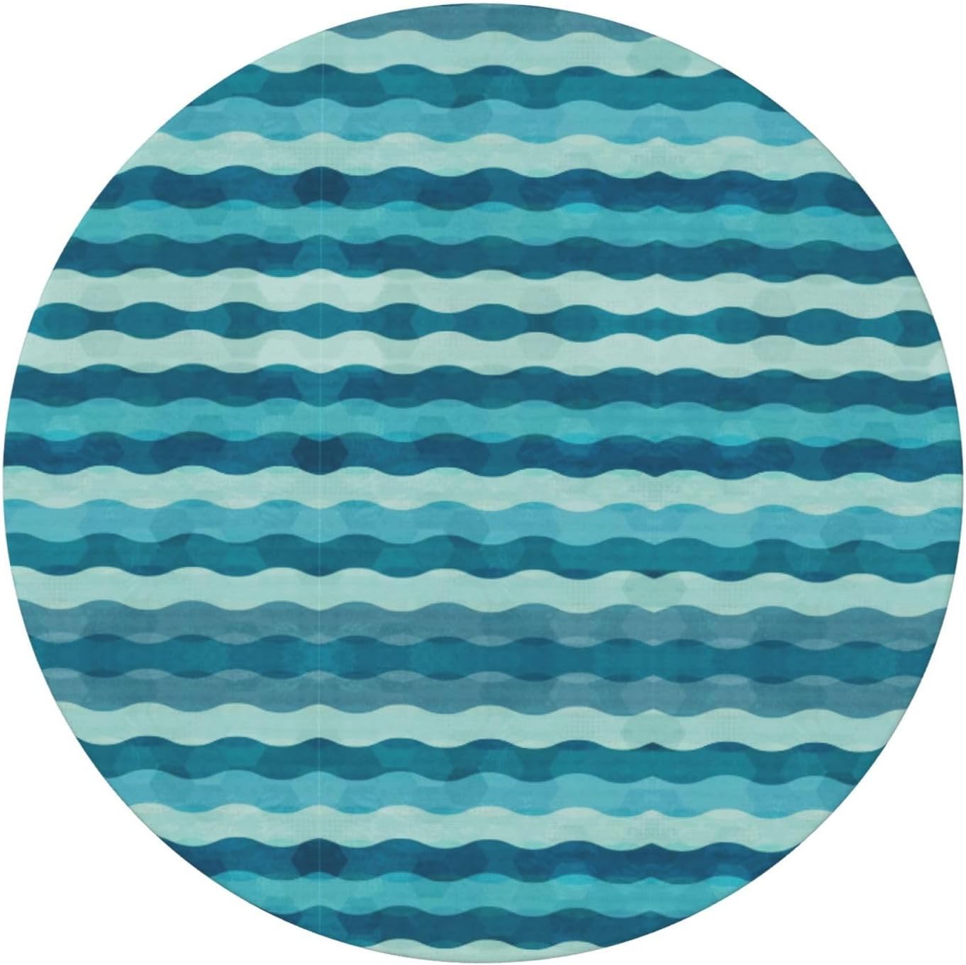 Blue Wave Stripe Print Outdoor Patio Kitchen Decor Supplies Wipeable Round Table Cloth for Indoor Outdoor