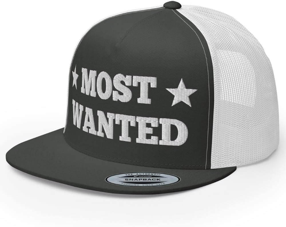 NX Most Wanted Embroidered Flat Bill Trucker Hat High Crown Adjustable Western Cowboy Cowgirl Rodeo Cap