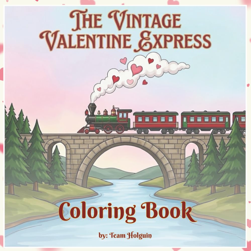 The Vintage Valentine Express: A Relaxing Coloring Book for Train Lovers: Vintage steam train coloring book scenes for adults, teens, and kids