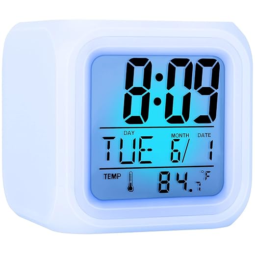 Alarm Clock with 7 Color Changing Night Light, Digital Kid Alarm Clocks with Snooze, Wake Up review