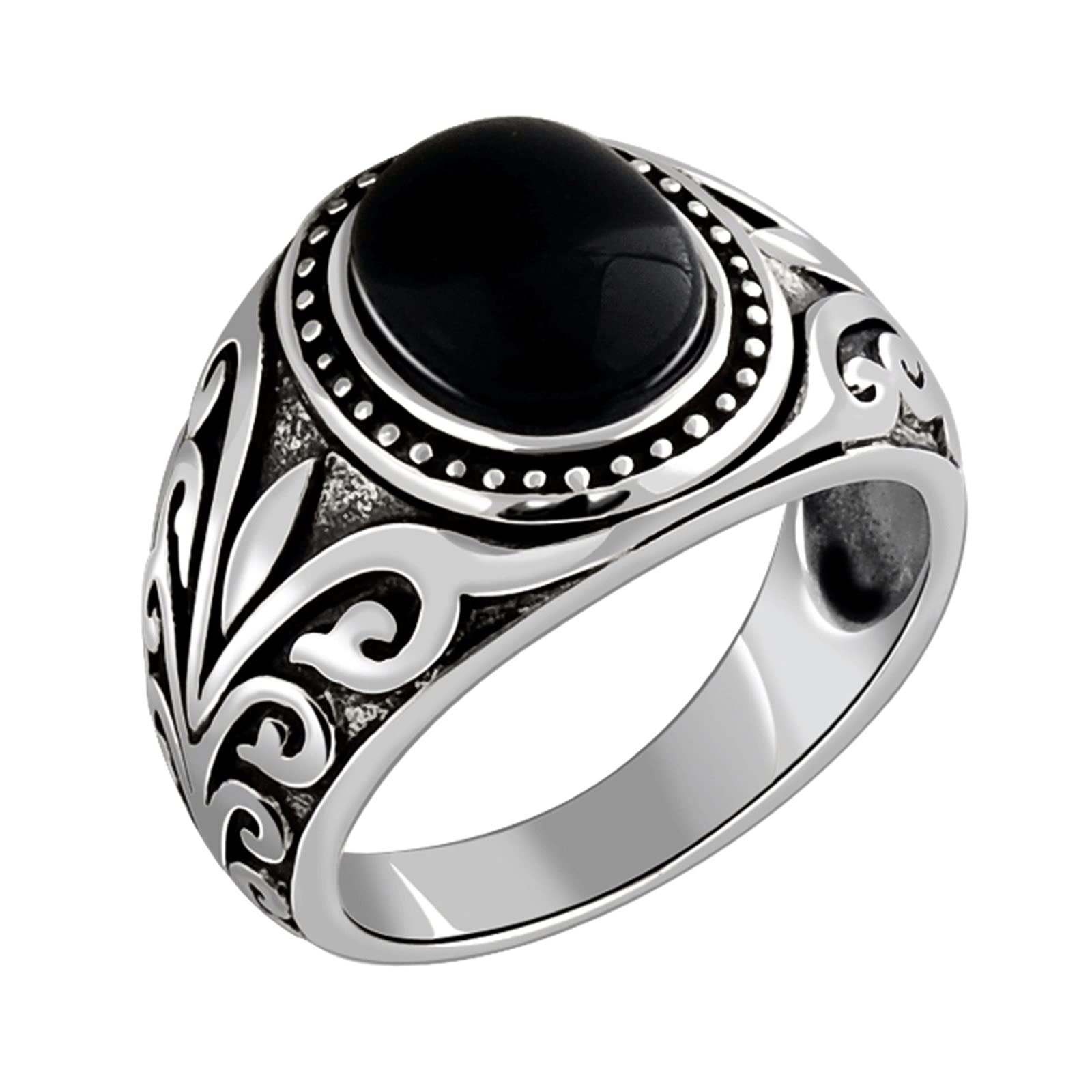 Anillo de ágata ovalada de plata de ley 925 con filigrana vintage simple anillos de plata de ley para niño, padre, marido, tamaño de 1/2 a 1/2
