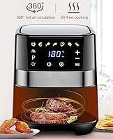 Vista 5 de Horno freidora de aire, olla eléctrica sin aceite con pantalla táctil digital LED, cocina eléctrica 8 en 1, olla de freidora de aire antiadherente