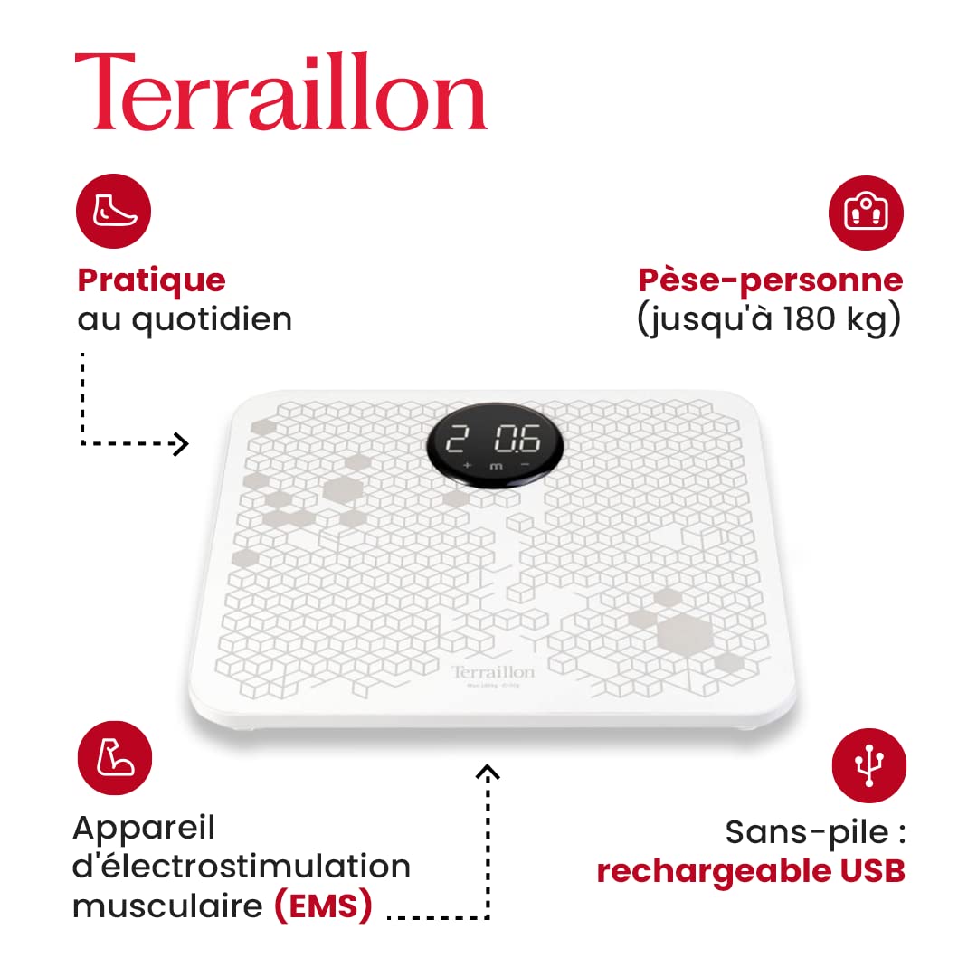 TERRAILLON - Power Massager - Appareil de massage par électrostimulation - Stimulateur circulatoire musculaire – Jambes lourdes ou gonflements - 6 programmes - 15 intensités - Rechargeable USB