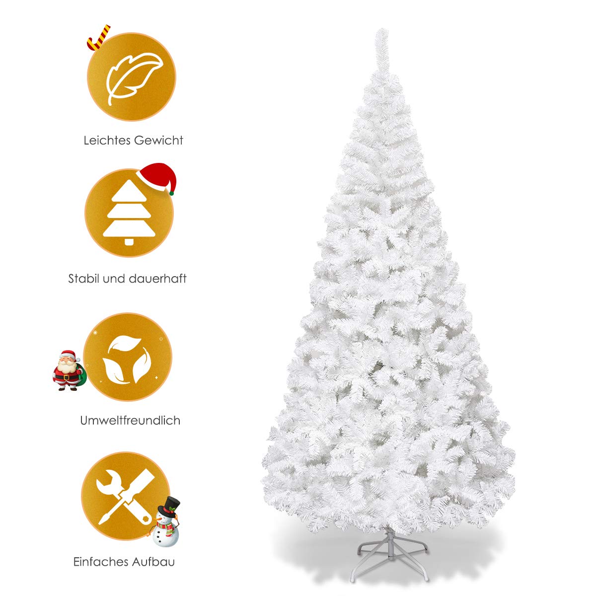 COSTWAY 210cm Künstlicher Weihnachtsbaum, Tannenbaum mit Metallständer, Christbaum PVC Nadeln, Kunstbaum Weihnachten ideal für Zuhause, Büro, Geschäfte und Hotels, Weiß