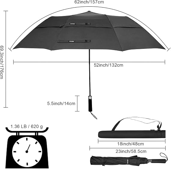 G4Free 62 Inch Portable Golf Umbrella Oversize Large Umbrella Double Canopy