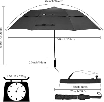 G4Free 62 Inch Portable Golf Umbrella Oversize Large Umbrella Double Canopy