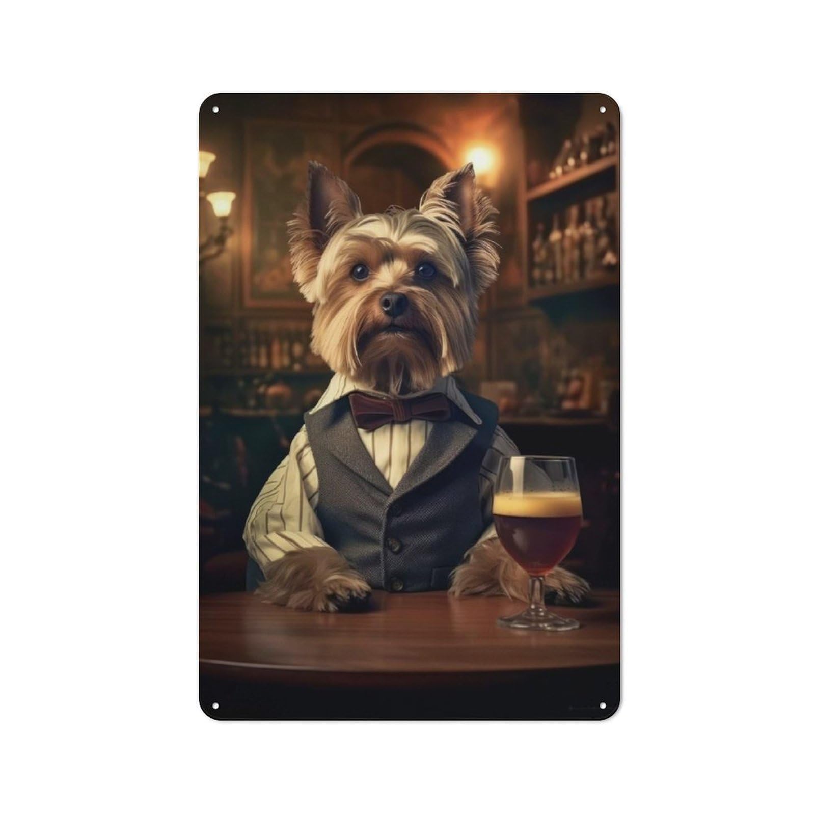 Junmoney Yorkshire Terrier In Pub Retro Metal Plaque 30X20cm For Lounge Or Reading Corner, Suited To Lounge Decor Fans