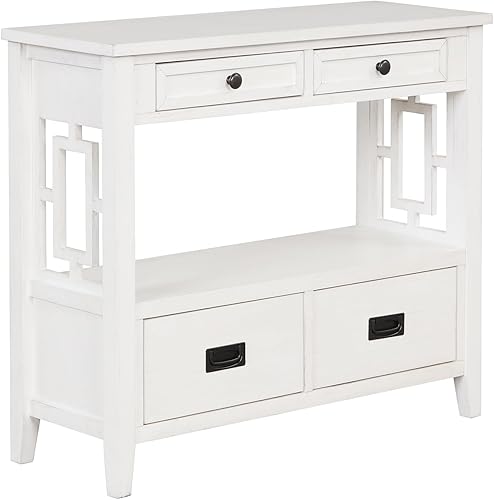 Miniatura 6 de Aparador de buffet, armario de acento, 36 pulgadas, mesa de consola de madera de pino de granja con 4 cajones y 1 estante de almacenamiento para