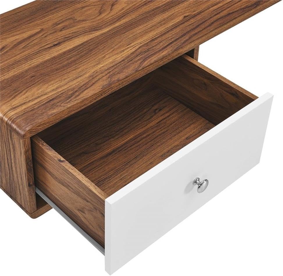 Modway Transmit 55" Wall Mount Corner Wood Office Desk in Walnut/White