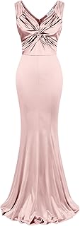 Women's 1950s Vintage Sleeveless Ruffle V Neck Mermaid Hem Cocktail Evening Gowns Dresses