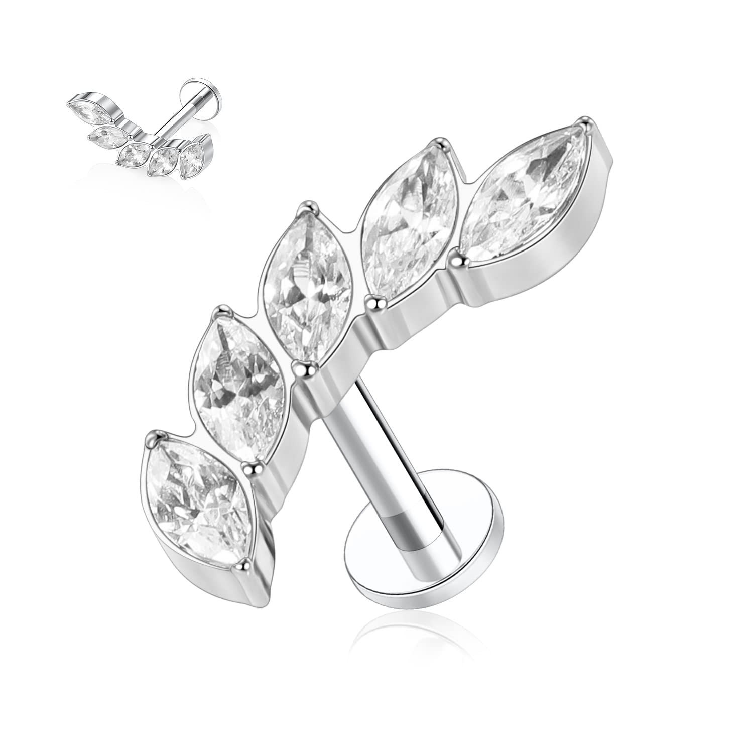 AROWRO 16G Labret Studs Lip Rings G23 Titanium Monroe Lip Piercing Jewelry Internally Threaded Helix Tragus Cartilage Conch Earring Women Girls Piercing Jewelry CZ Opal — view 18