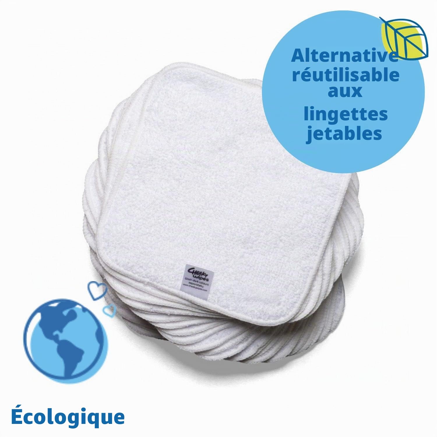 Cheeky Wipes - Lot de 25 blanc lingettes pour bébé en coton é - 15 x 15 cm
