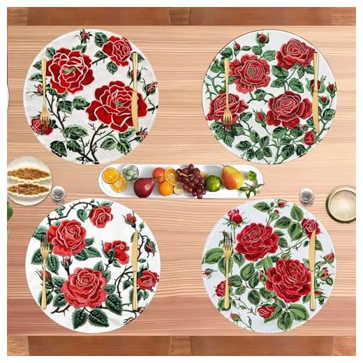 Woven Round Placemats Set of 4 - Washable Thick Linen Fabric Table Mats Flower for Dining, Party Kitchen & Home Decor, Decorative & Durable - 14 inch D40