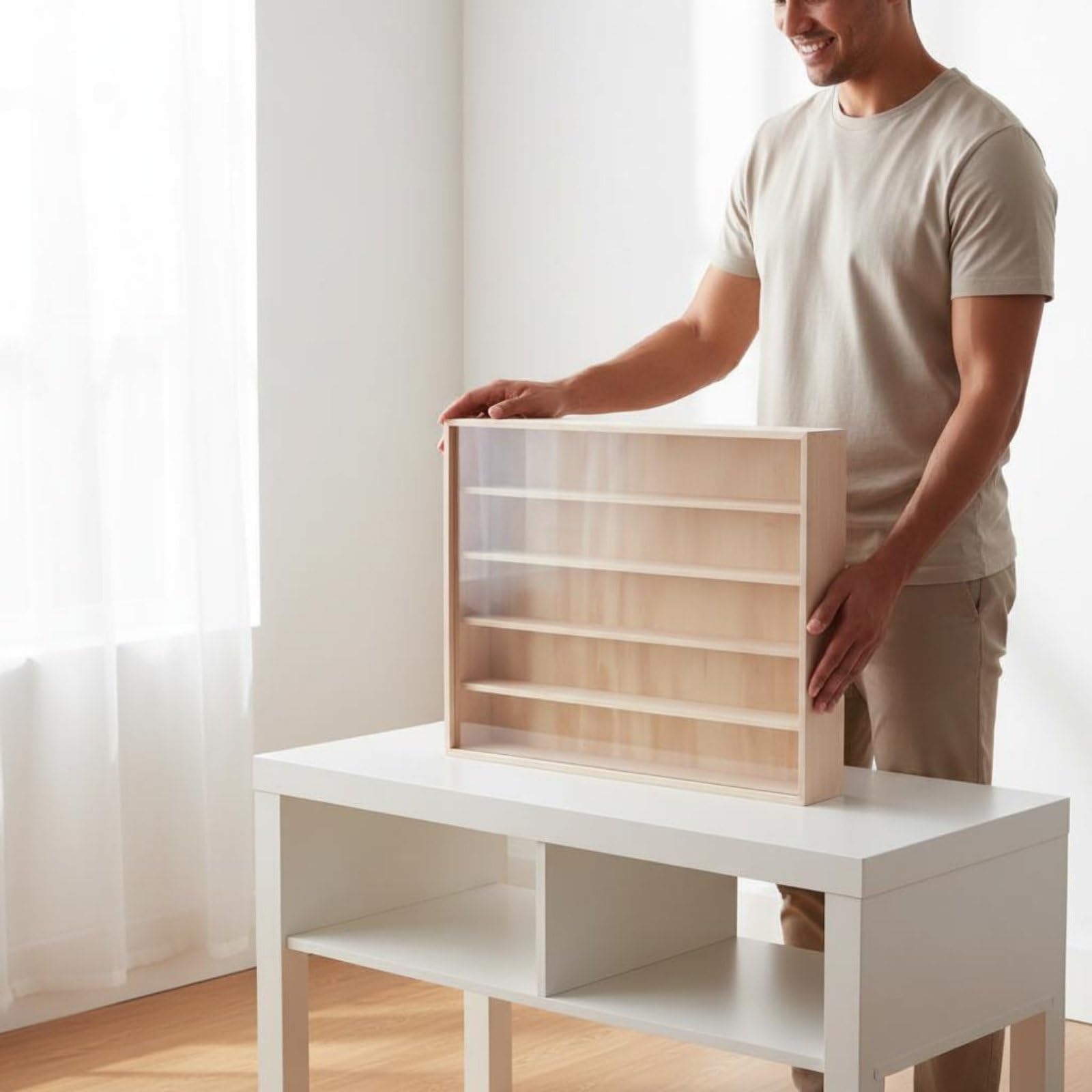 Modellauto-Vitrine Massivholz Holzmodellauto-Vitrine Mehrfächer Spielzeug-Organizer für Sammelzimmer, Wohnzimmer