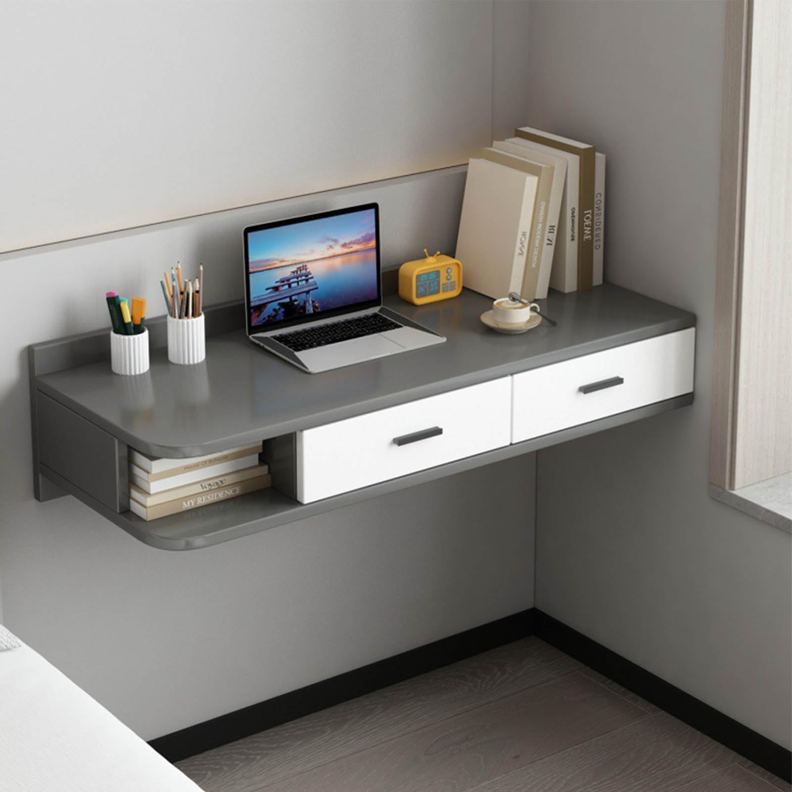 asdchZen Wall-Mounted Floating Dressing Table With Drawers, Makeup Vanity Desk For Bedroom, Open Storage Computer Desk Cabinet,E-80x40(31x16inch)