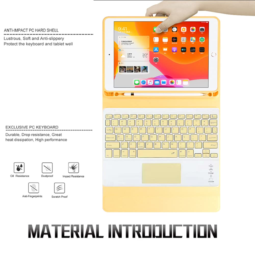 Étui clavier Touchpad pour iPad Mini 6 2021/iPad Mini 6ème génération, 7 couleurs mignonnes clavier rétroéclairé avec coque intelligente fine, porte-crayon intégré, jaune