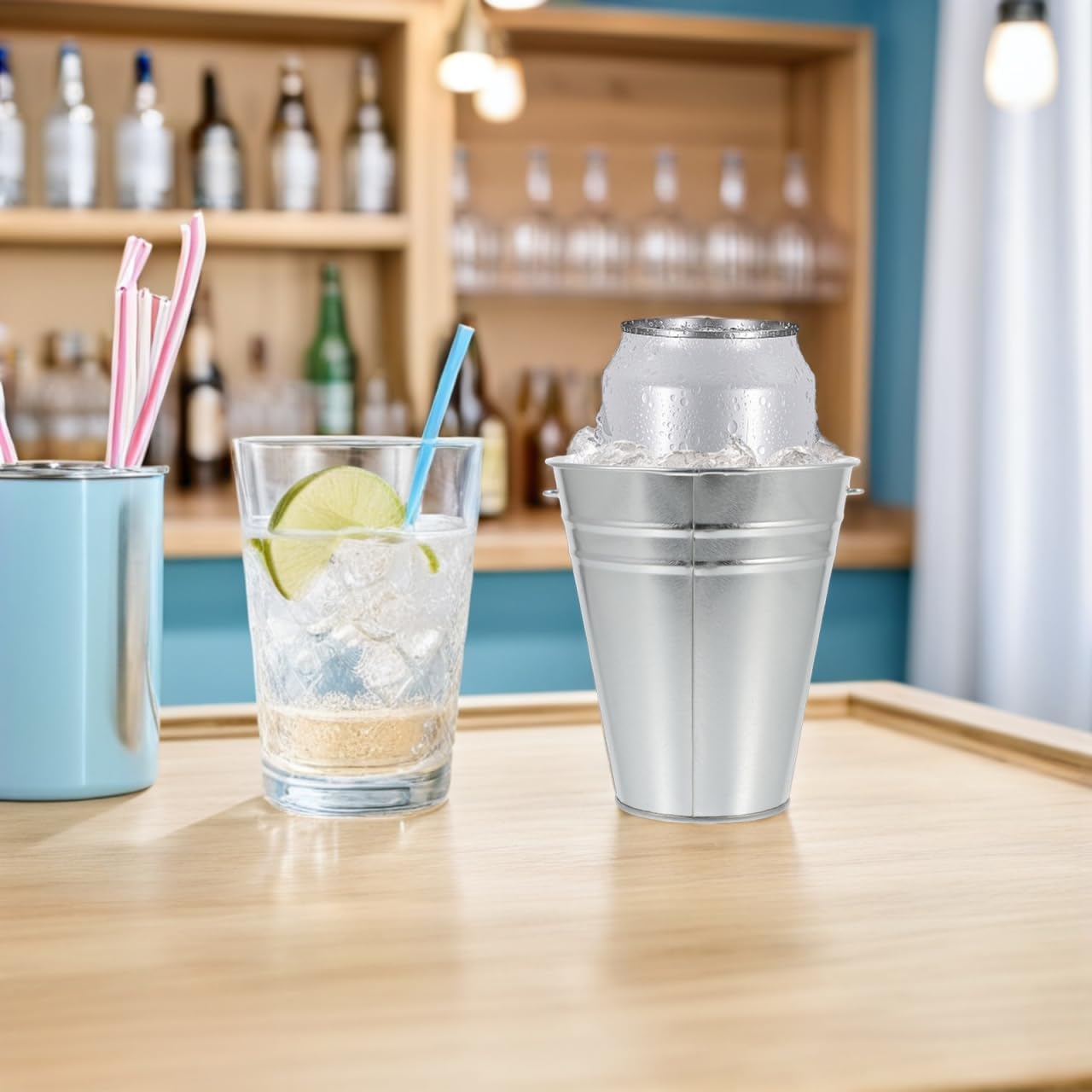 Hemoton Ice Bucket for Drinks 9.1X4.5X5.1 Inch Portable Ice Cube Container with Handle for Parties and Home Bar Use