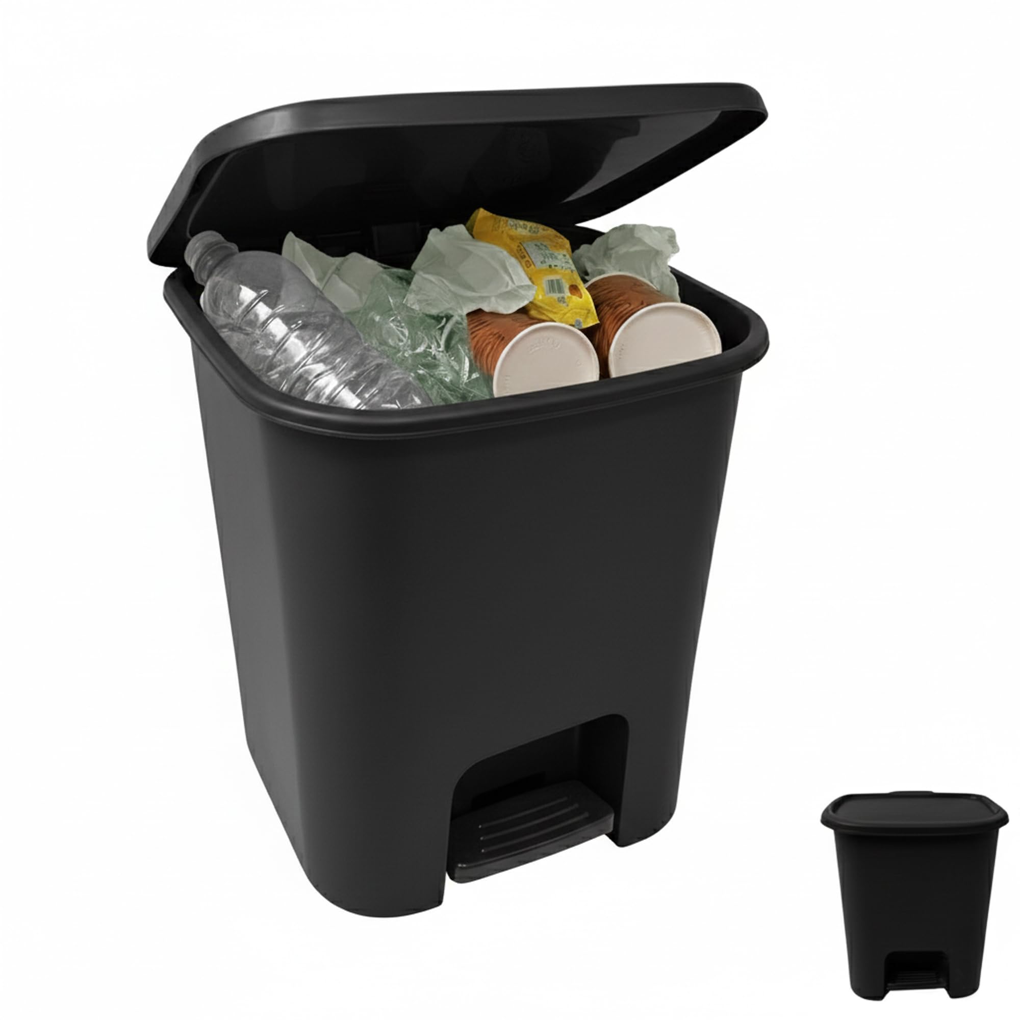 Plastific Black Foot Pedal Bin Dustbin Rubbish Paper Waste Kitchen Office Plastic Bins Bin For Bedroom With Lid Waste Paper Bin With Lid (, 7.5L)