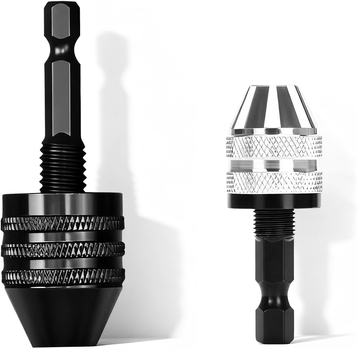 2Pcs Keyless Drill Chuck Adapter 1/4 Hex Shank Imapct Drill Adapter for Impact Driver, Fast Change Converter Extension Drill Bit Adapters in 0.3-6.5mm, 0.3-3.6mm Tool Attachments