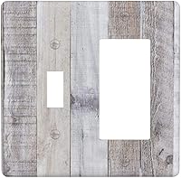 Vista 87 de Placa de pared dúplex de receptáculo de dispositivo de 1 gang de madera envejecida blanca gris con veta de tablón, cubierta de enchufe eléctrico