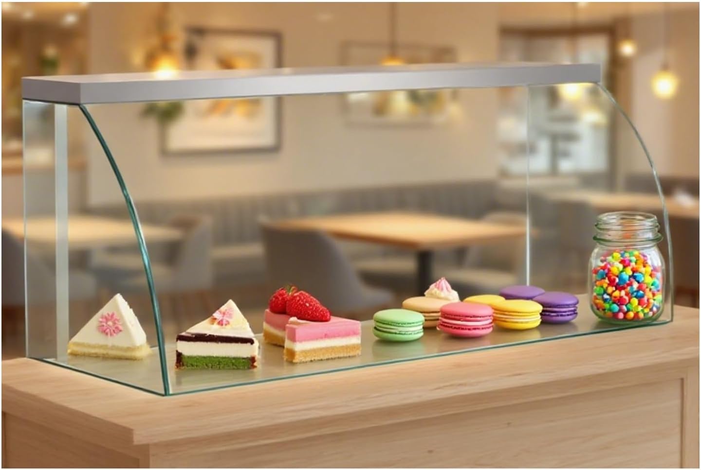 Pastry Display Case, Commercial Refrigerated Buffet Glass Cover, Clear Bread Storage Food Display Warming Table for Kitchen(160X53X50CM)