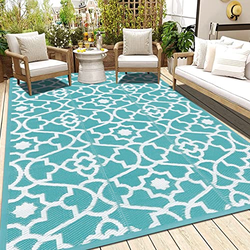 Enyhom Tappeto in paglia in plastica, 150 x 240 cm, resistente, resistente ai raggi UV, reversibile, da giardino, riciclato, impermeabile, per esterni, camper, terrazza
