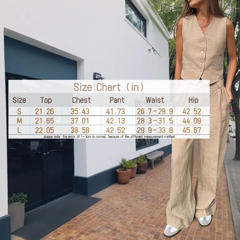 Business Casual Outfits for Women Linen Matching Set Vest and Pants Set Jumpsuits V Neck Blazer Sets Women 2 Piece Outfit2