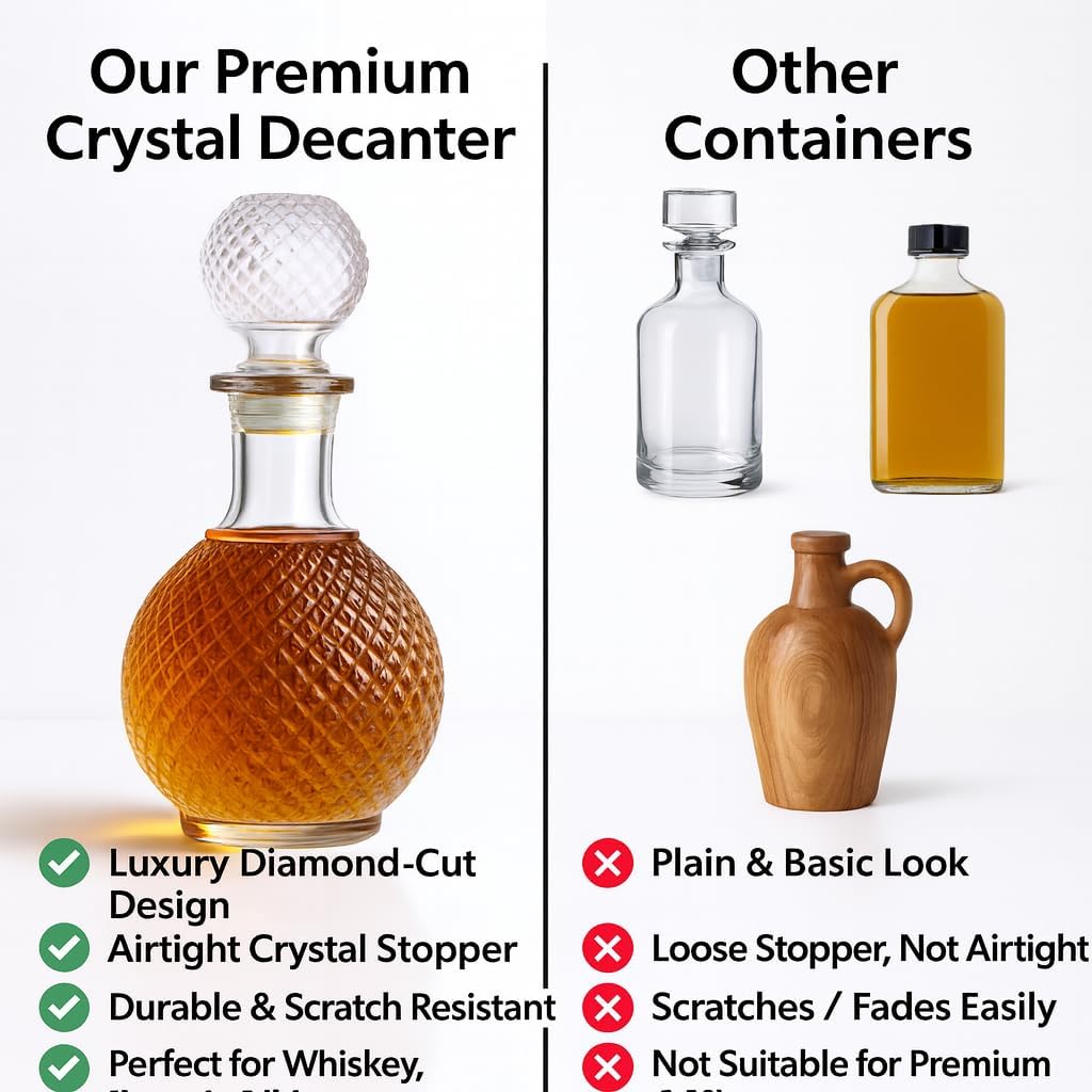 Red-Rubby Whiskey Bottle Decanter for Whisky Scotch, Liquor, Vodka, Wine or Bourbon | Food Grade Bpa Free (800 ML) - Glass | Decanter-2 4