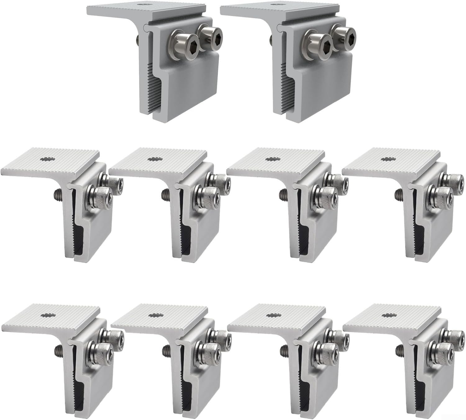 Abrazaderas de panel solar de aluminio con tornillos de acero inoxidable, soportes de montaje, abrazaderas de extremo para fijar paneles solares en estructuras de techo de chapa plegada (10 unidades)