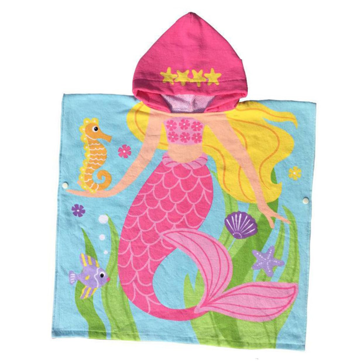Mikinona 1 Pièce Cape de Garçon Fille Imprimée Sirène Serviette de Bain Cartoon Capuche Vêtement pour Garçons
