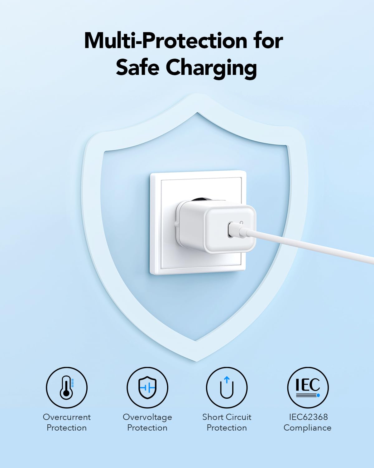 Cudy Caricatore USB C, 20 W USB-C Presa Di Ricarica Rapida E QC/PD 3.0 GAN Tech Parete Adattatore Charger Tipo C Per iPhone, iPad, Samsung, Xiaomi, Sony, CH20