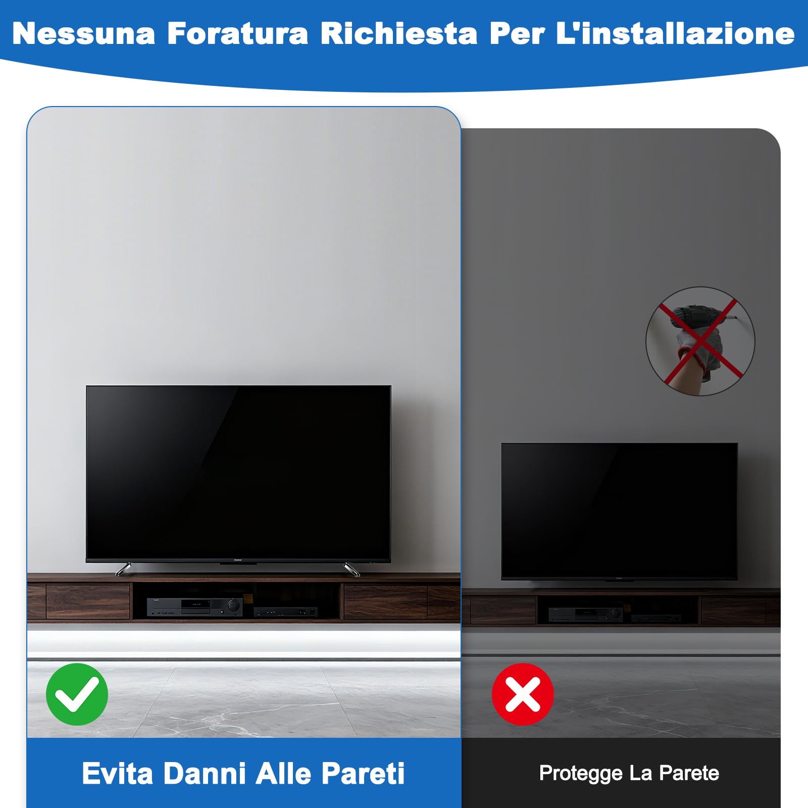 Piedini Supporto TV Universali Nero 20-65 Pollici Regolabile in Altezza ABS Base Antiscivolo 2 Pezzi