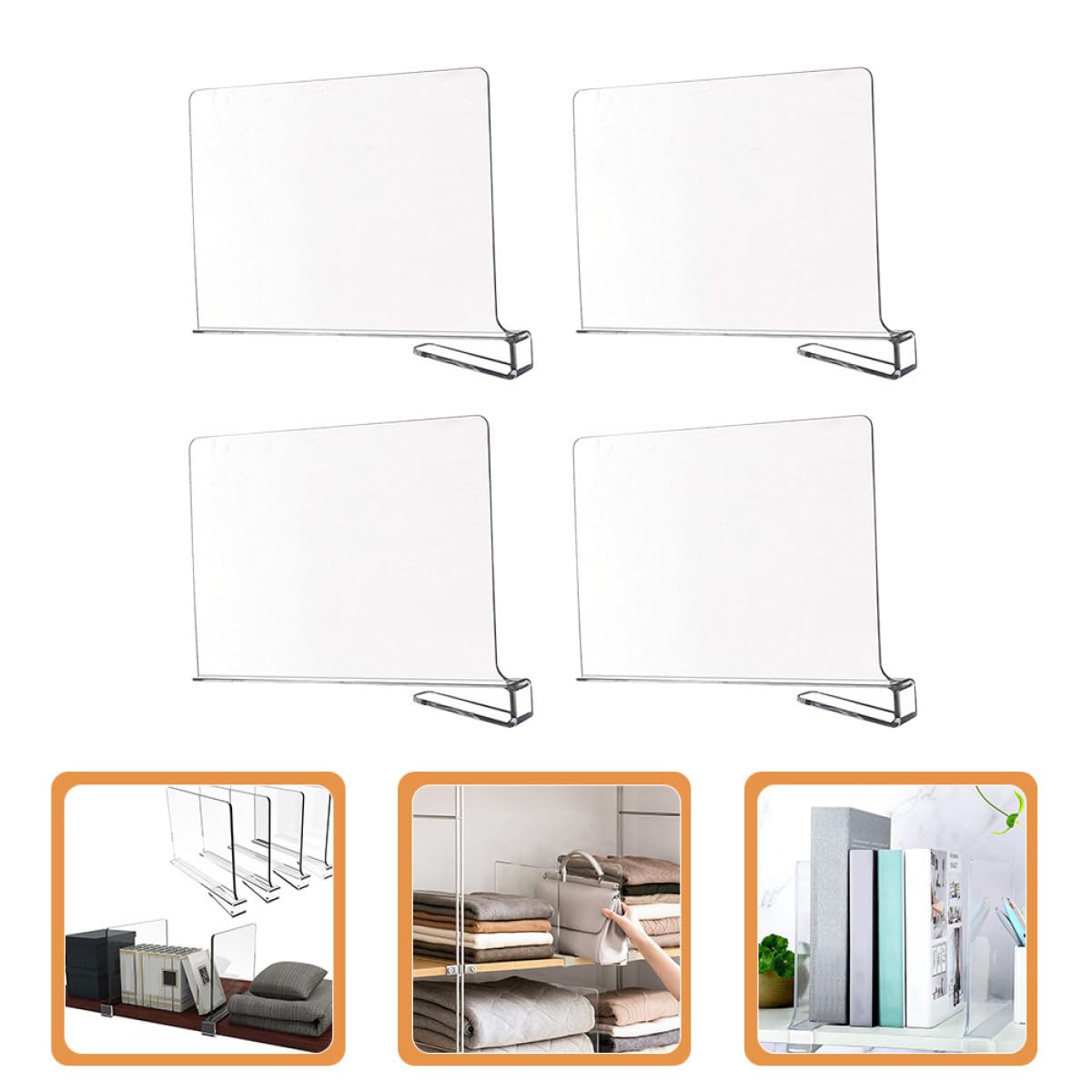 TOYANDONA Separadores de Estantes Transparentes para Armario, Divisor de Ropa y Bolsos, 4 Piezas de PS Esquinas Redondeadas para Maximizar Espacio en Estantes de Closet y Despensa