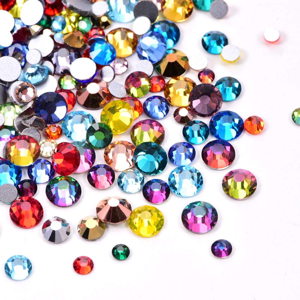 7200 piezas de diamantes de imitación de parte trasera plana, diamantes de imitación redondos, cristales para uñas, piedras preciosas de cristal, piedras brillantes, gemas para uñas, juego
